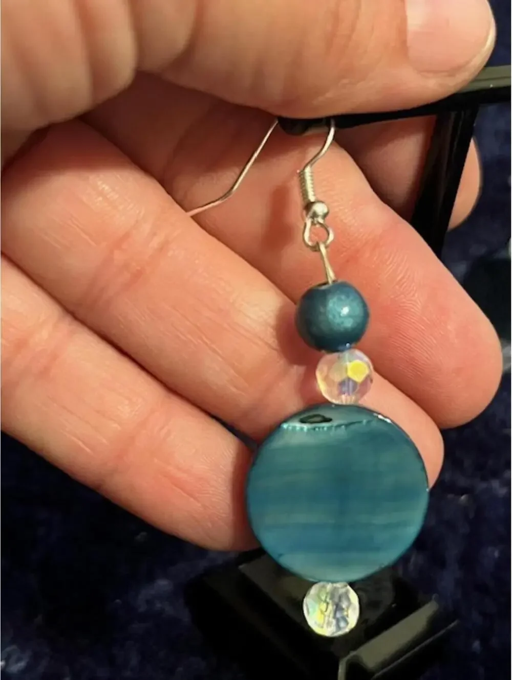 Handmade Blue Beaded Drop Earrings